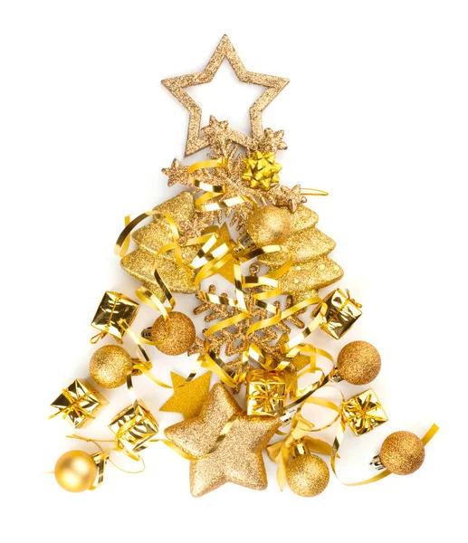 최초의 크리스마스 피어는 황금색 배경에 선물들로 구성되어 — 스톡 사진