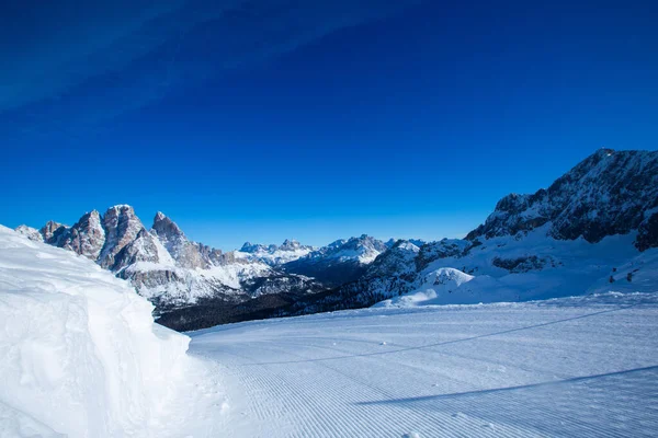 Dolomities Dolomiti Olaszország Télen Gyönyörű Alpok Téli Hegyek Sípálya Cortina — Stock Fotó