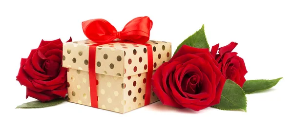 San Valentino Regalo Scatola Con Fiocco Seta Rosso Fiocco Rosa — Foto Stock