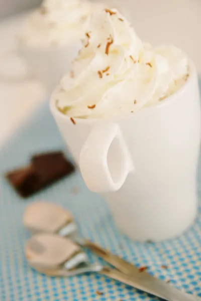 Hot chocolate with whipped cream — Stock Photo, Image