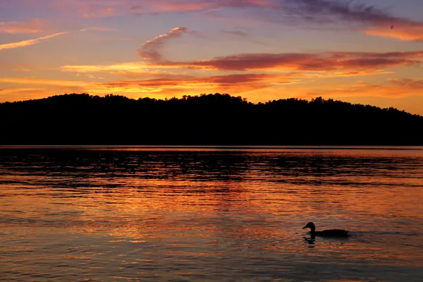 Kleurrijke zonsondergang op lake — Stockfoto