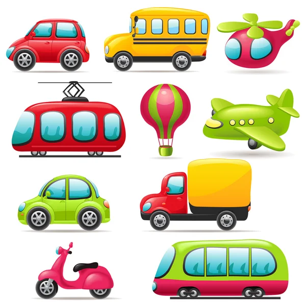 Juego de transporte de dibujos animados — Vector de stock