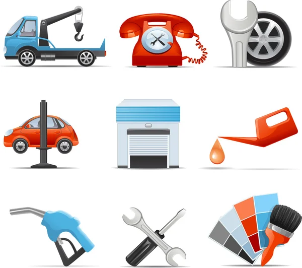 Auto service- en reparatieopties pictogrammen — Stockvector