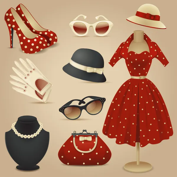 Señora accesorios de moda retro — Vector de stock