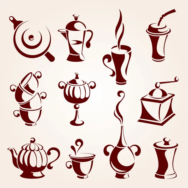 Conjunto de elementos de té y café — Vector de stock