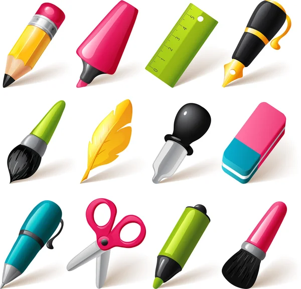 Drawing and Writing tools icon set — Stock Vector