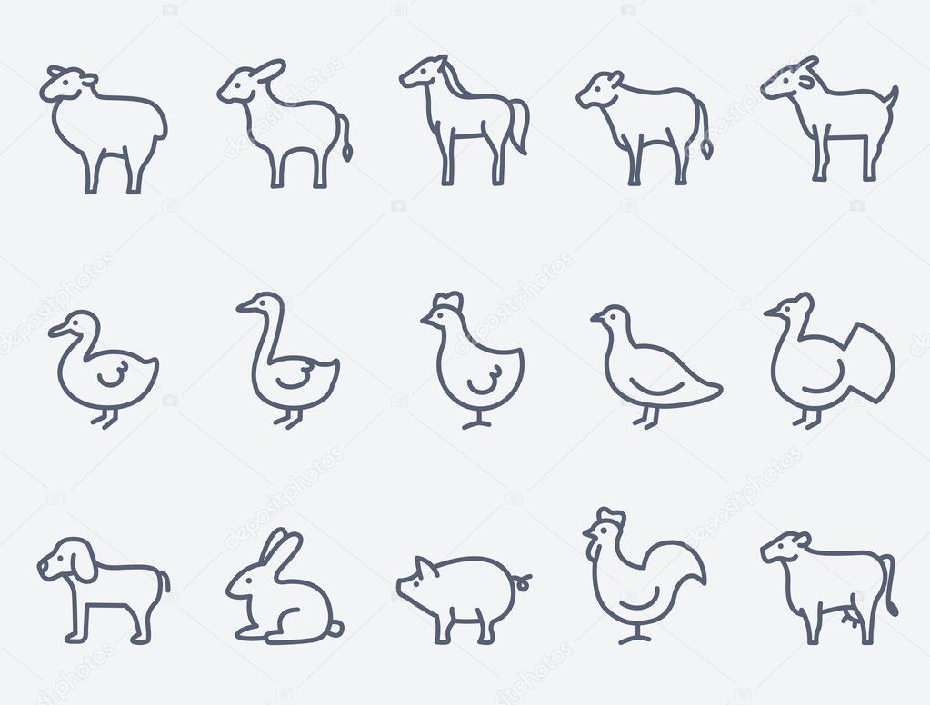 Outline farm animals imágenes de stock de arte vectorial | Depositphotos