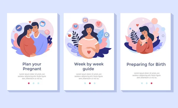 Conjunto Ilustración Concepto Embarazo Maternidad Perfecto Para Banner Aplicación Móvil — Vector de stock