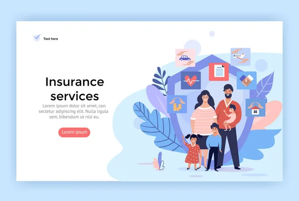 Family Insurance Services Concept Illustrations Perfect Web Design Banner Mobile — Stock Vector