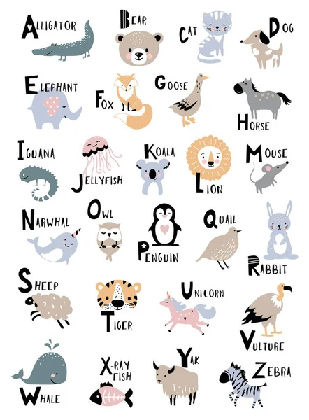 Animal Alphabet Kids Education Childish Vector Poster Home Decor Royalty Free Stock Illustrations