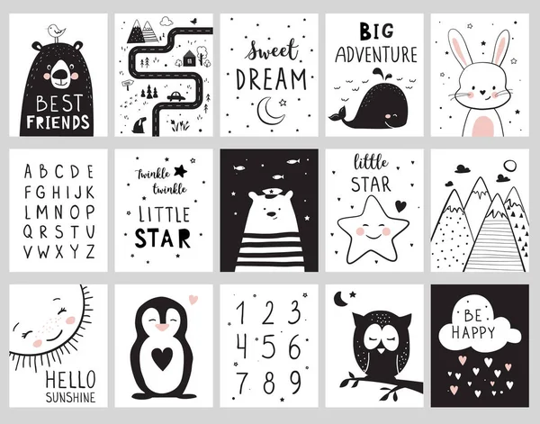 Nursery Posters Baby Room Cute Animals Alphabet Quotes Hand Drawn Royalty Free Stock Illustrations