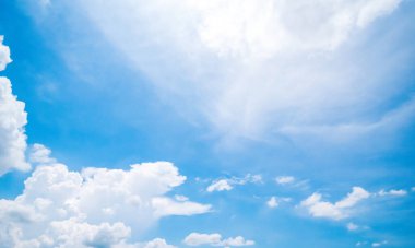  Açık mavi gökyüzü ve bulutların panoramik görüntüsü, arka planda bulutlar.