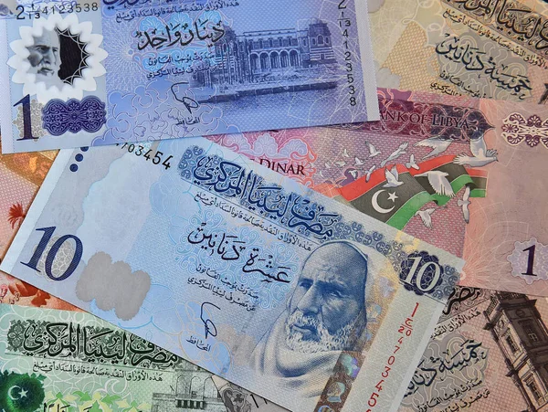 Některé Aktuální Bankovky Libye — Stock fotografie