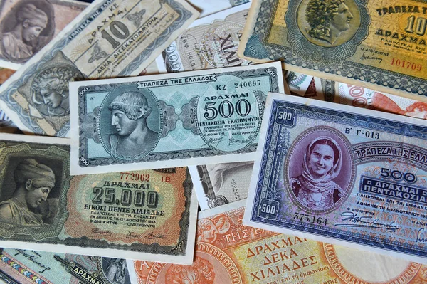 Some Nice Old Greece Banknotes — стоковое фото