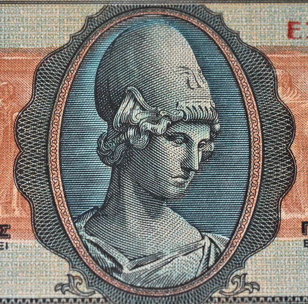 Yunan Tanrıçası Athena Yunanistan Dan Bir Banknotla — Stok fotoğraf