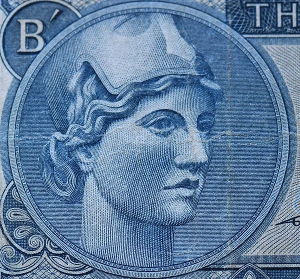 希腊女神雅典娜在希腊钞票上 — 图库照片