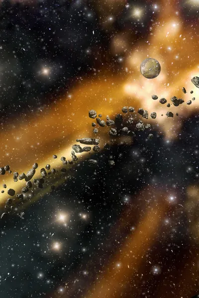 Asteroids and starfield background — Stock Photo, Image