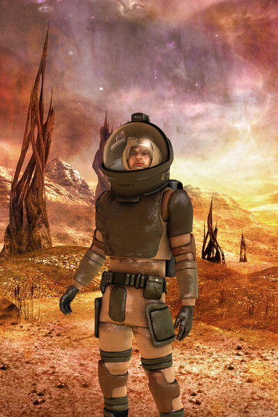 Солдат-астронавт на чужой планете
