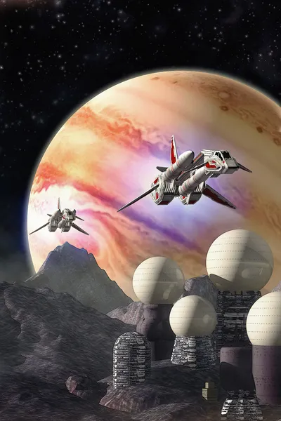 Spaceships and Jupiter Moon colony — Stock Photo, Image