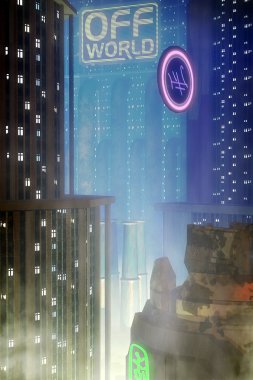 Cyberpunk city background clipart