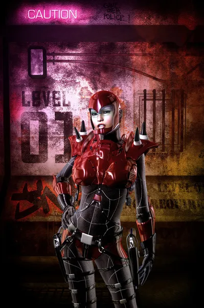 Futuristisches Cyberpunk Soldatenmädchen — Stockfoto