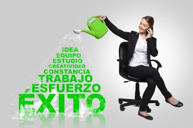 Business woman -success concept with spanish words clipart