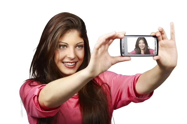 Mujer joven atractiva - autorretrato con smartphone —  Fotos de Stock