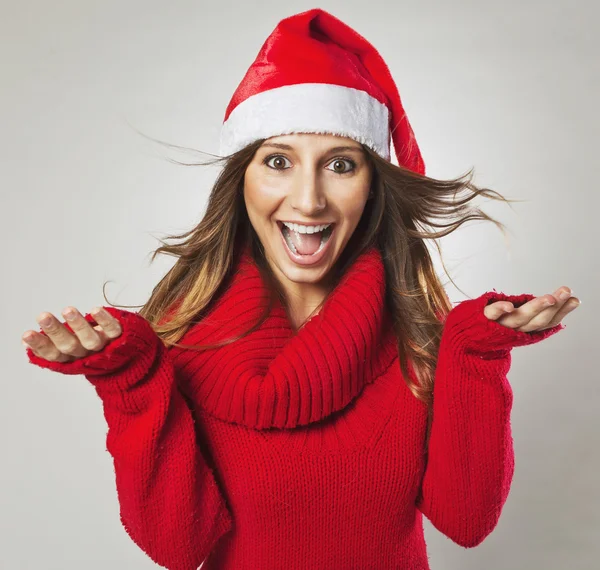 Glada vackra jul-kvinna — Stockfoto