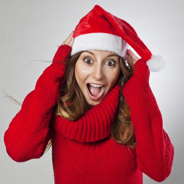 Happy and surprised beautiful Christmas woman — Stock Photo, Image