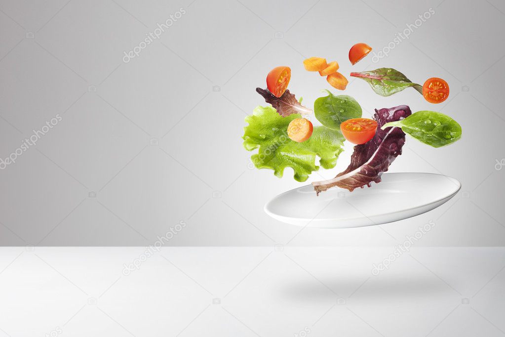 Light salad with floating vegetables
