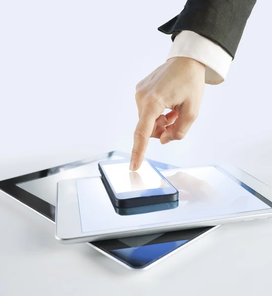 Business woman using different types of digital tablet — Stock Photo, Image