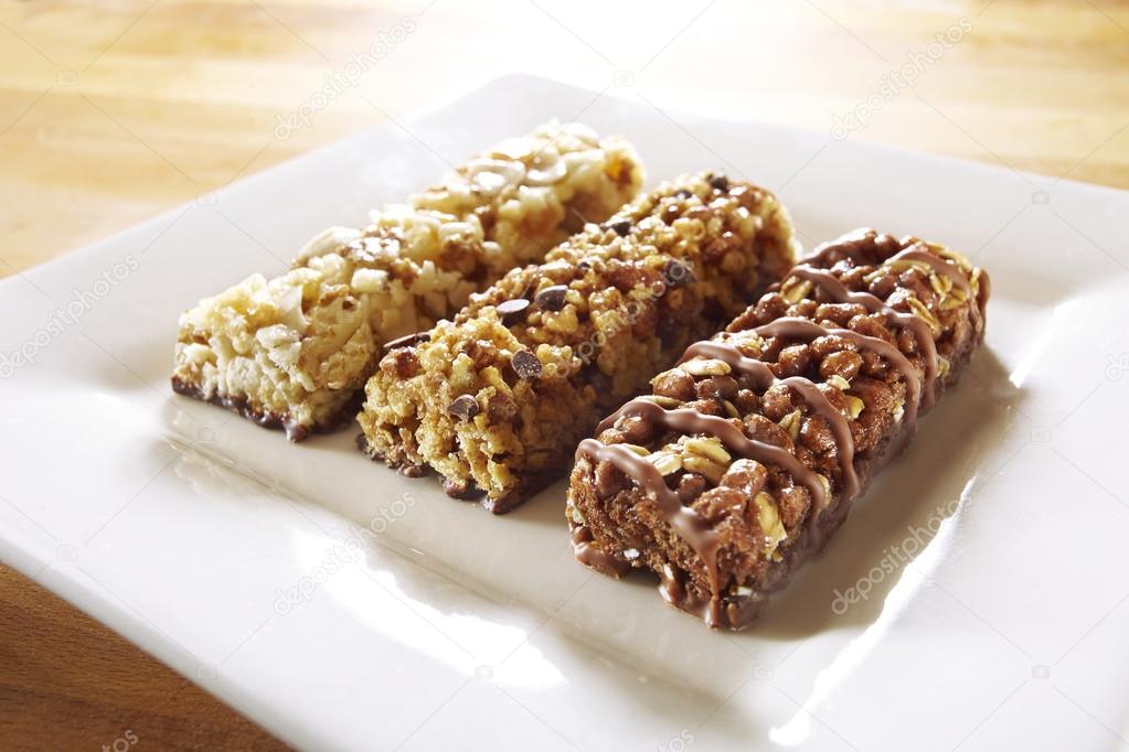 Different types of muesli bars in the dish