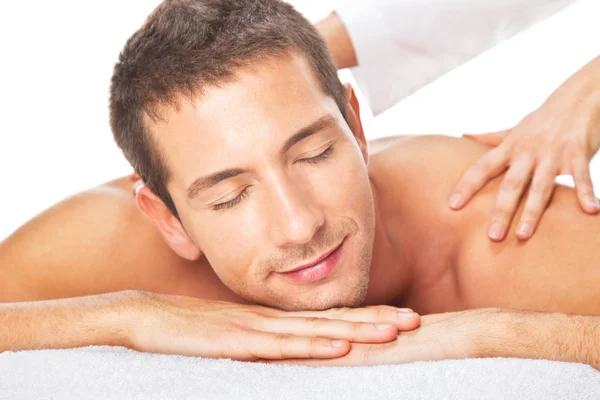 Closeup of a man having a back massage Royalty Free Stock Photos
