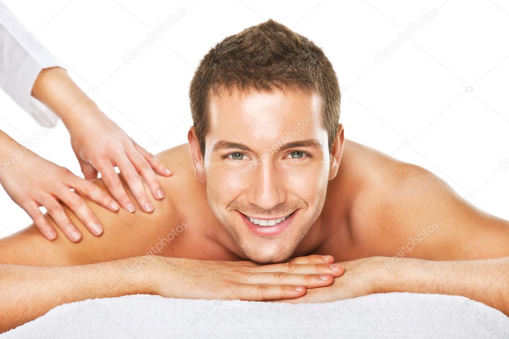 Closeup of a man having a back massage