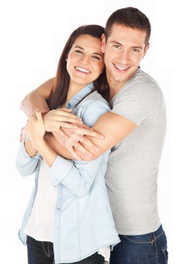 beyaz zemin üzerinde duran genç Çift