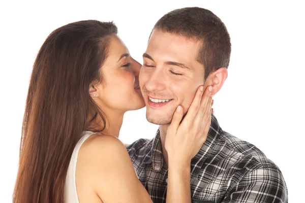 Um lindo casal. Menina sussurrando seu filho — Fotografia de Stock