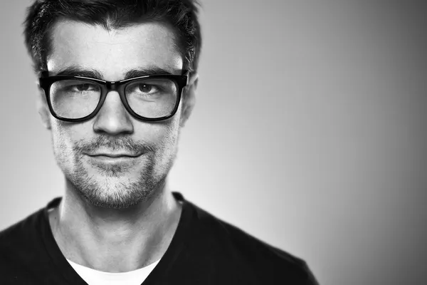 Portrait of a normal boy with rimmed glasses — Stock Photo, Image