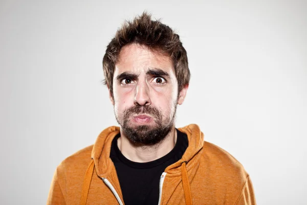 Portrait of a normal boy holding his breath — Stock Photo, Image