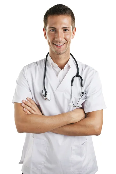 Young medical doctor man with stethoscope. Isolated. Stock Image