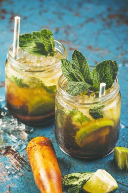 iki taze mohito kokteyli closeup.
