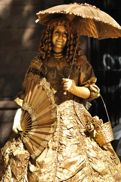 Pouliční herečka. Barcelona. — Stock fotografie