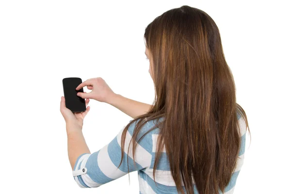 Brunette Girl using a Smartphone — Stock Photo, Image