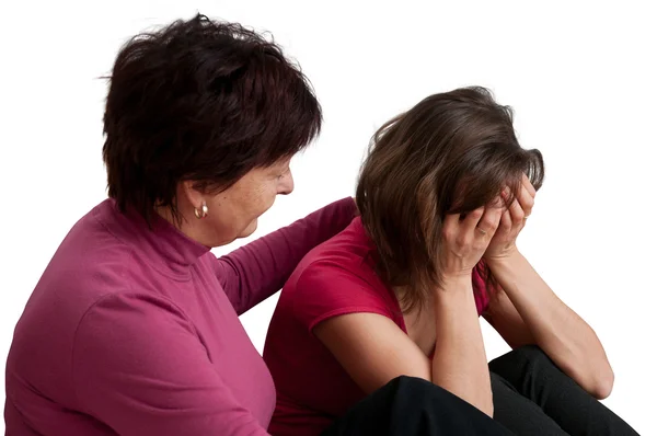 Problems - senior mother comforts daughter — Stock Photo, Image