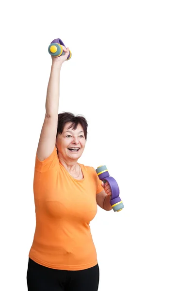 Starší žena cvičení - na bílém pozadí Stock Snímky