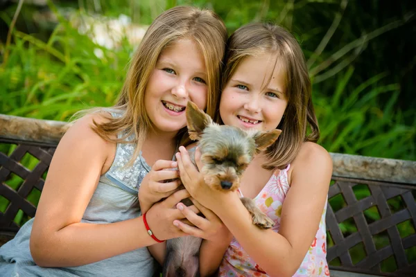 Niños felices con su mascota — Foto de Stock