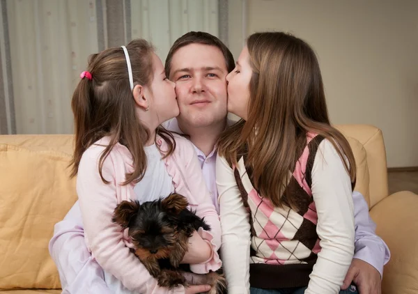 Love - children kissing father — Stock Photo, Image