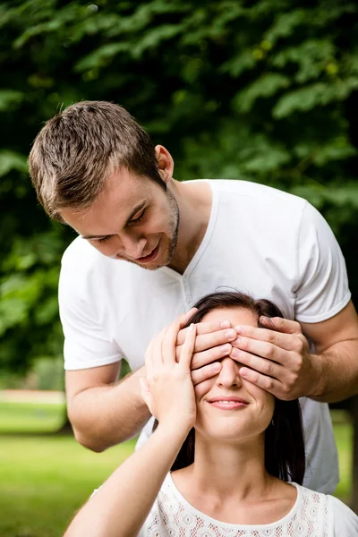 Who is it ?- young couple lifestyle — Stock Photo, Image