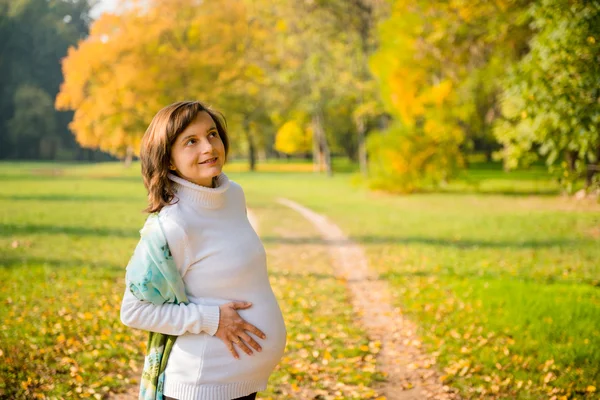 El embarazo - la mujer feliz en la naturaleza —  Fotos de Stock