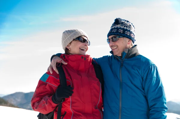 Porträtt av senior pensionerat par på vintern — Stockfoto