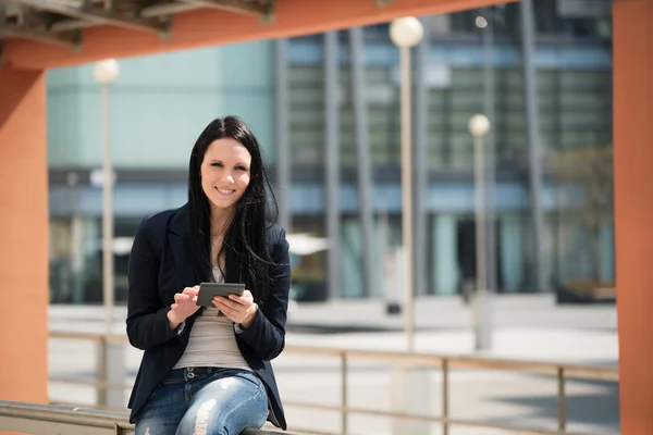 Mobility - woman with tablet — Stock Photo, Image